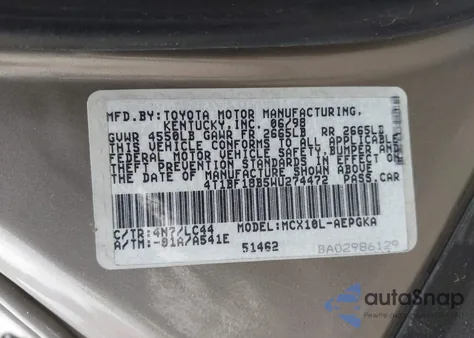 1998 Toyota Avalon Xls из США, поврежденный, VIN 4T1BF18B5WU274472